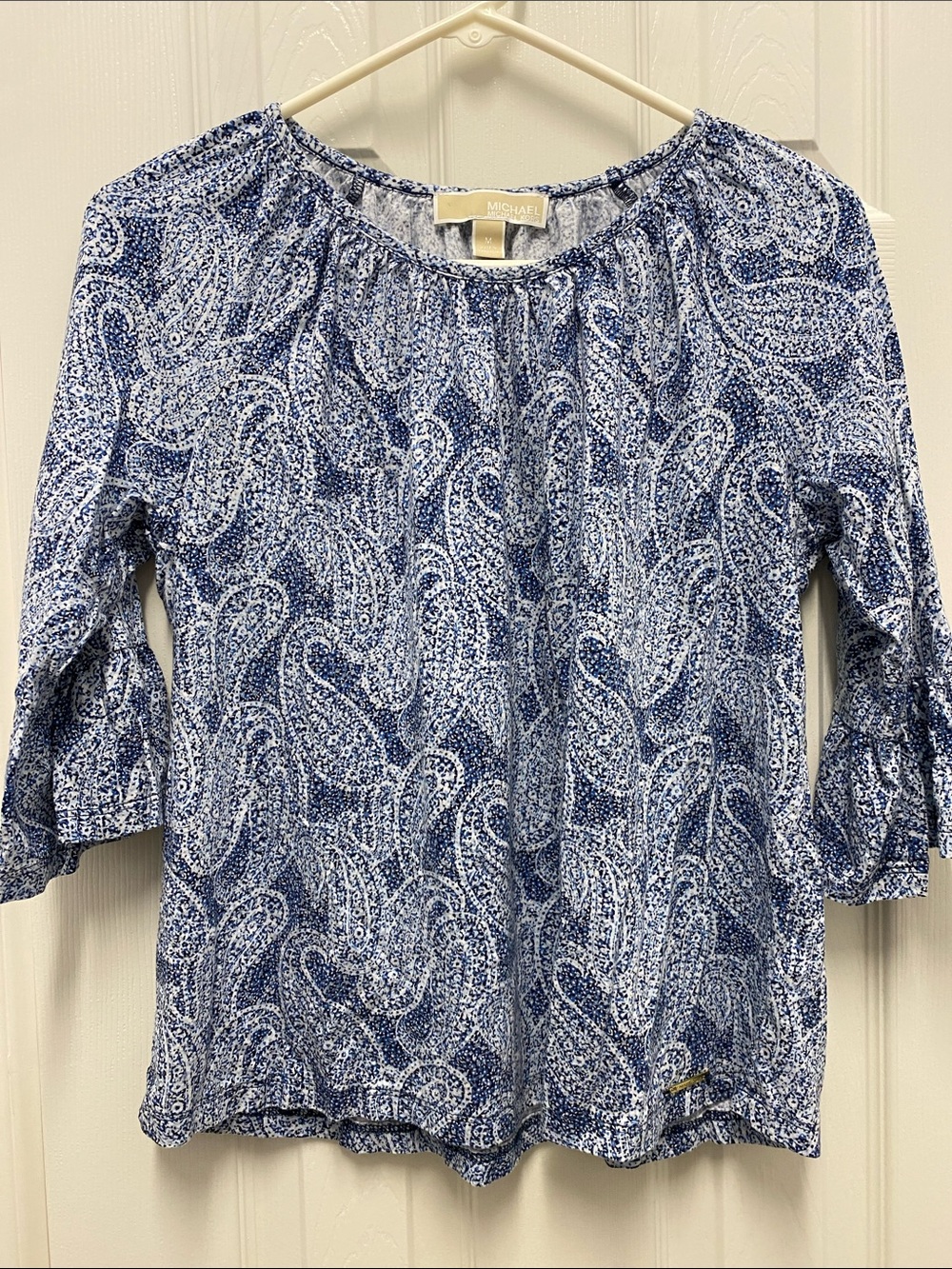 Michael Michael Kors Navy and White Paisley Scoop-Neck Blouse